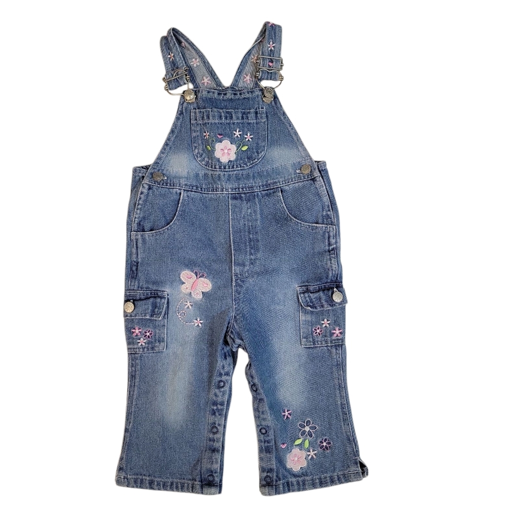 Vintage Jeans Wear‎ Denim 90s Floral Butterfly Summer Girls Overalls Size 18 M